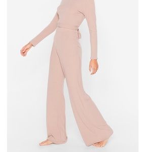 Tie Wide Leg Pants Lounge Set
